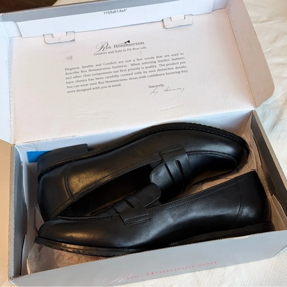 Ros Hommerson Classic Black Leather Slip-Ons